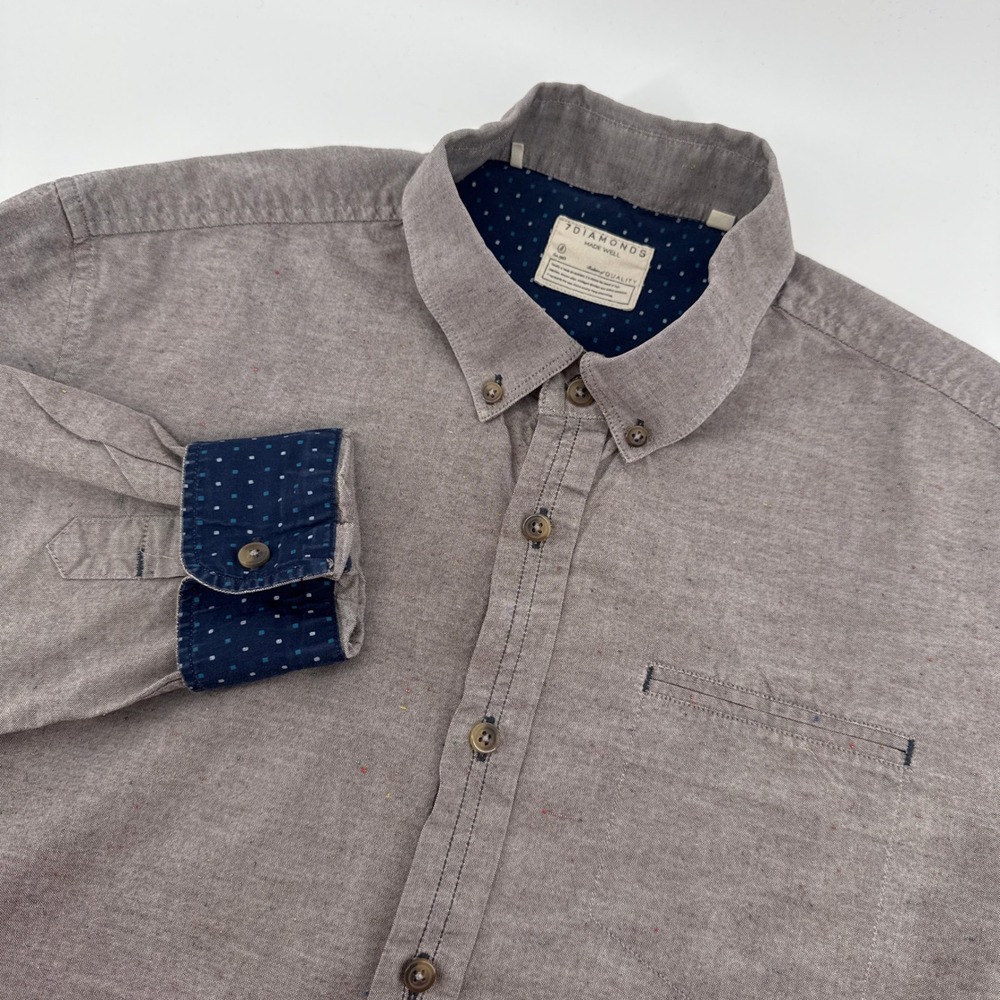 7 Diamonds Mens Brown/Gray Speckled Button Down Shirt‎ Long Sleeve Stretch Large
